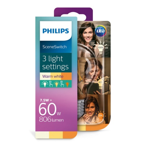 LED Pirn Philips SCENE SWITCH VINTAGE A60 E27/7,5W/230V 2200K-2700K