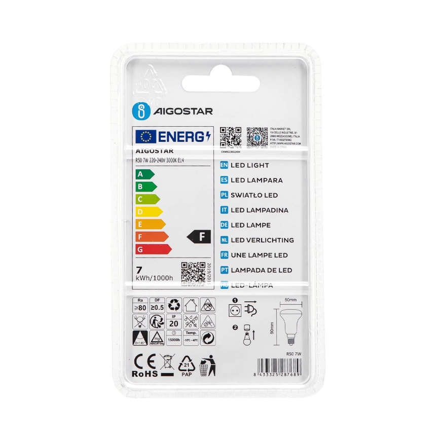 LED Pirn R50 E14/7W/230V 3000K - Aigostar