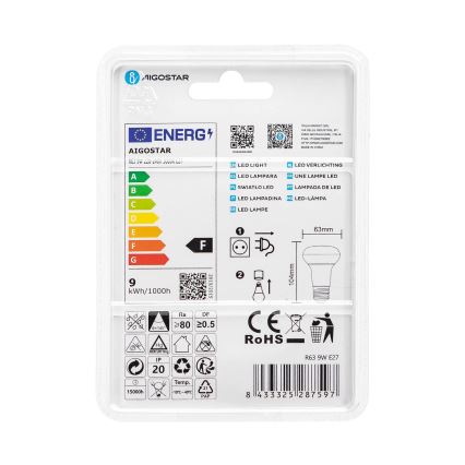 LED Pirn R63 E27/9W/230V 3000K - Aigostar