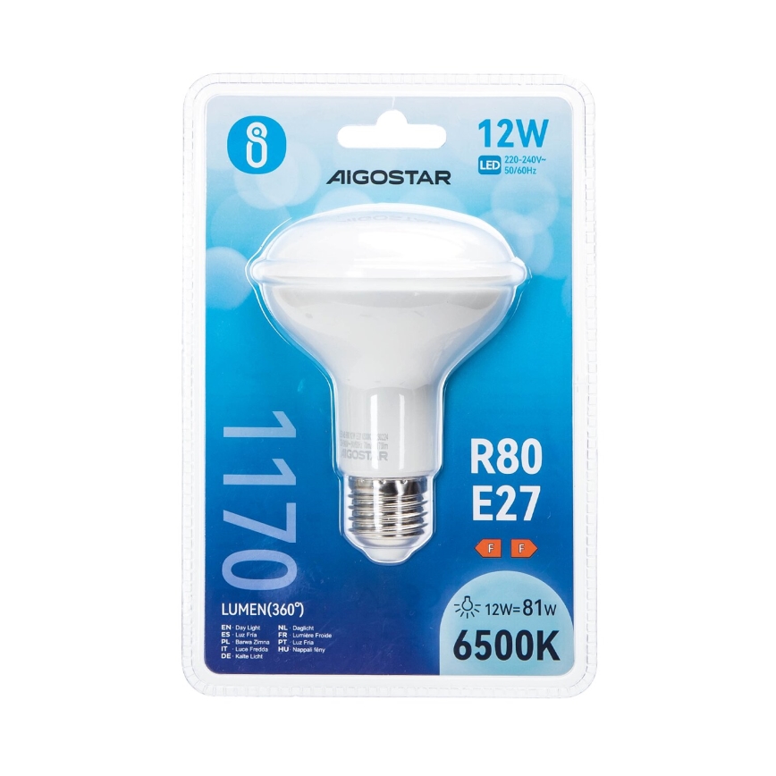 LED Pirn R80 E27/12W/230V 6500K - Aigostar
