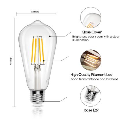 LED Pirn ST64 E27/8W/230V 2700K - Aigostar