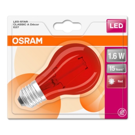 LED Pirn STAR E27/1,6W/230V punane 3000K - Osram