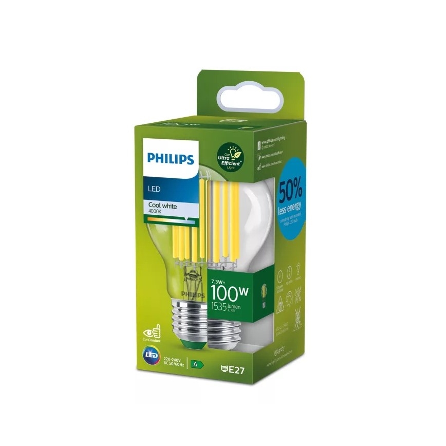 LED-pirn ULTRAEFFICIENT FILAMENT Philips A60 E27/7,3W/230V 4000K