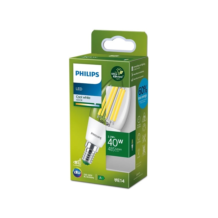 LED-pirn ULTRAEFFICIENT VINTAGE Philips B35 E14/2,3W/230V 4000K