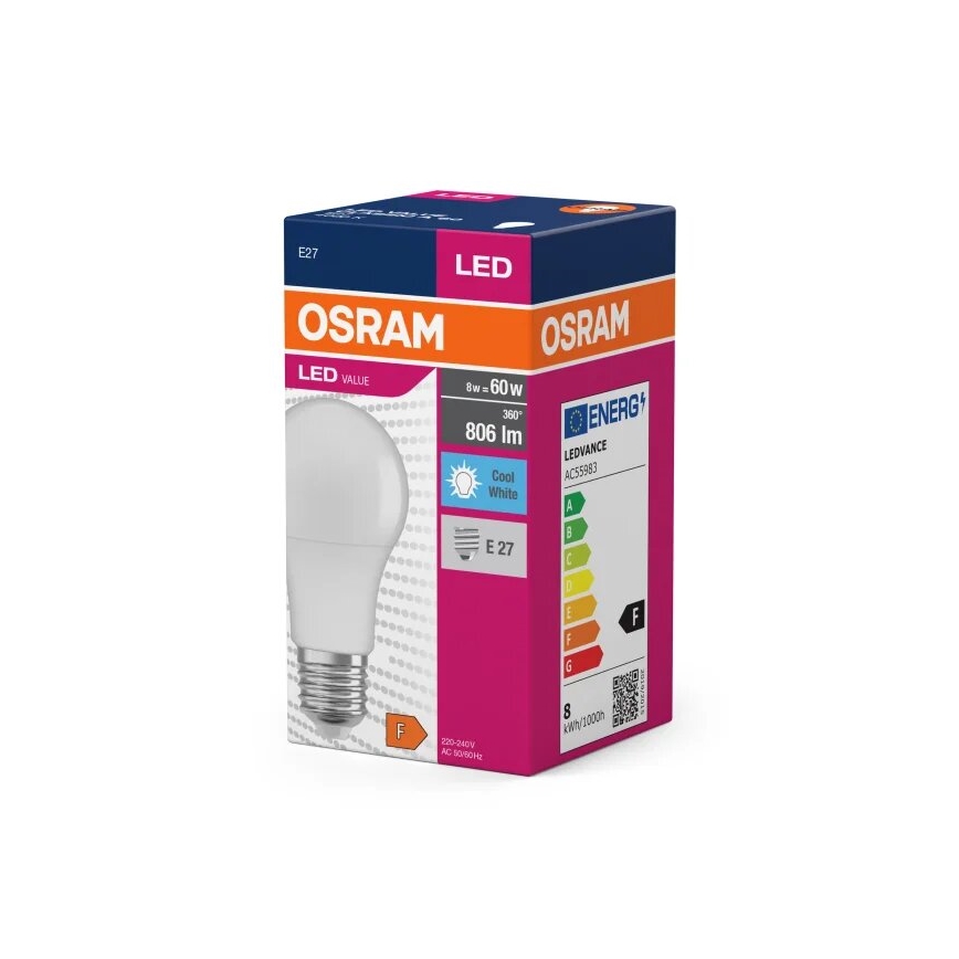 LED Pirn VALUE A60 E27/8W/230V 4000K - Osram