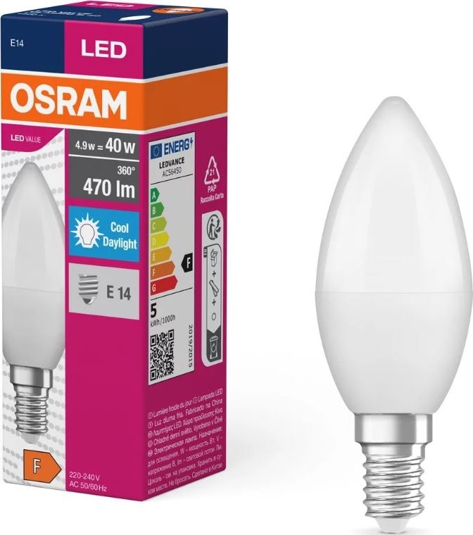 LED Pirn VALUE B40 E14/4,9W/230V 6500K - Osram