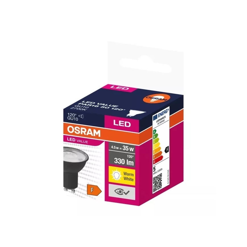 LED Pirn VALUE PAR16 GU10/4,5W/230V 2700K 120° must - Osram