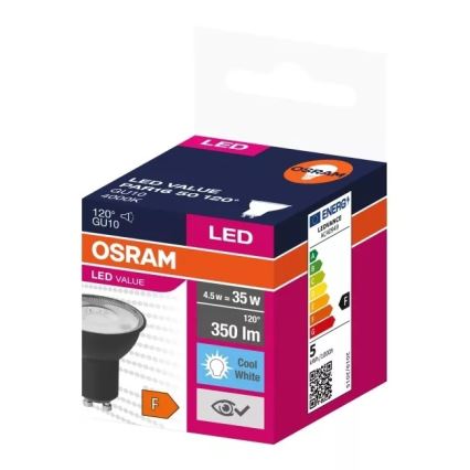 LED Pirn VALUE PAR16 GU10/4,5W/230V 4000K 120° must - Ledvance