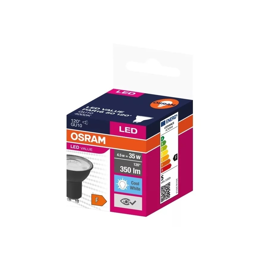 LED Pirn VALUE PAR16 GU10/4,5W/230V 4000K 120° must - Ledvance