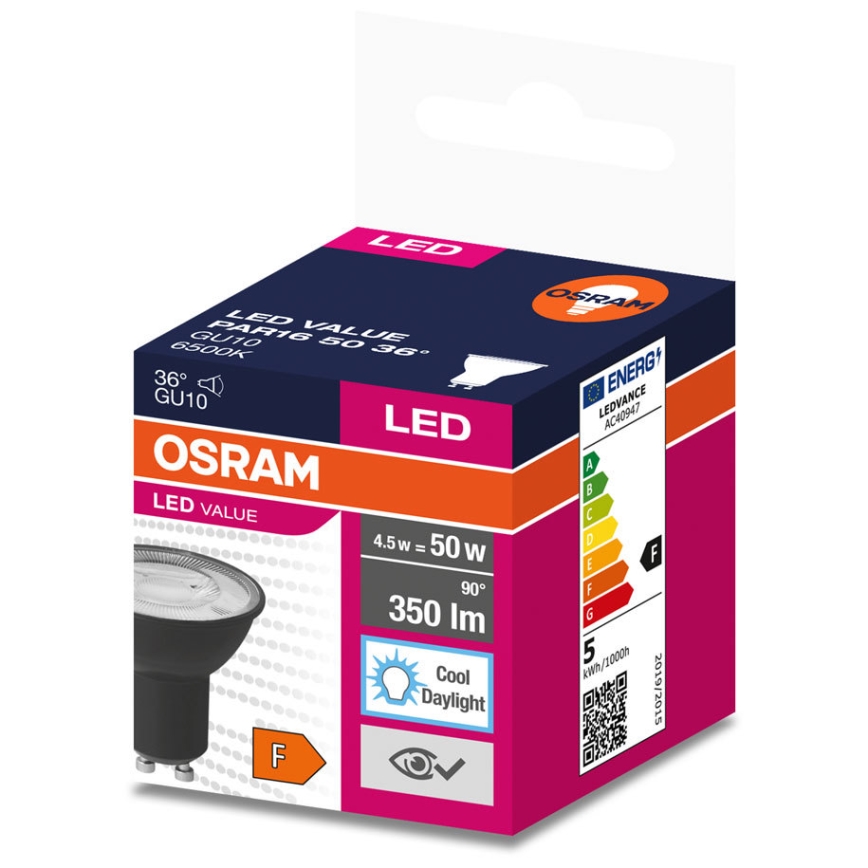 LED Pirn VALUE PAR16 GU10/4,5W/230V 4000K 36° must - Ledvance