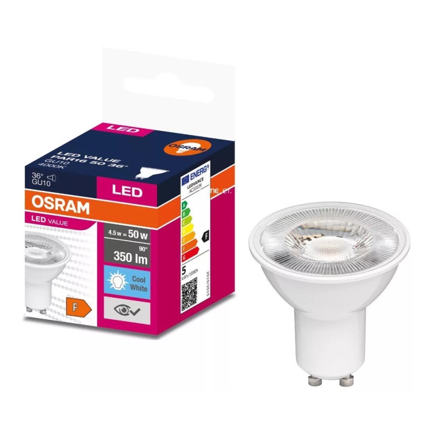 LED Pirn VALUE PAR16 GU10/4,5W/230V 4000K 36° valge - Osram