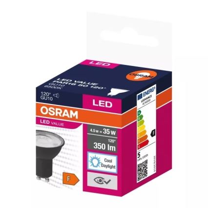 LED Pirn VALUE PAR16 GU10/4,5W/230V 6500K 120° must - Ledvance