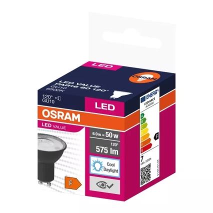 LED Pirn VALUE PAR16 GU10/6,9W/230V 6500K 120° must - Ledvance