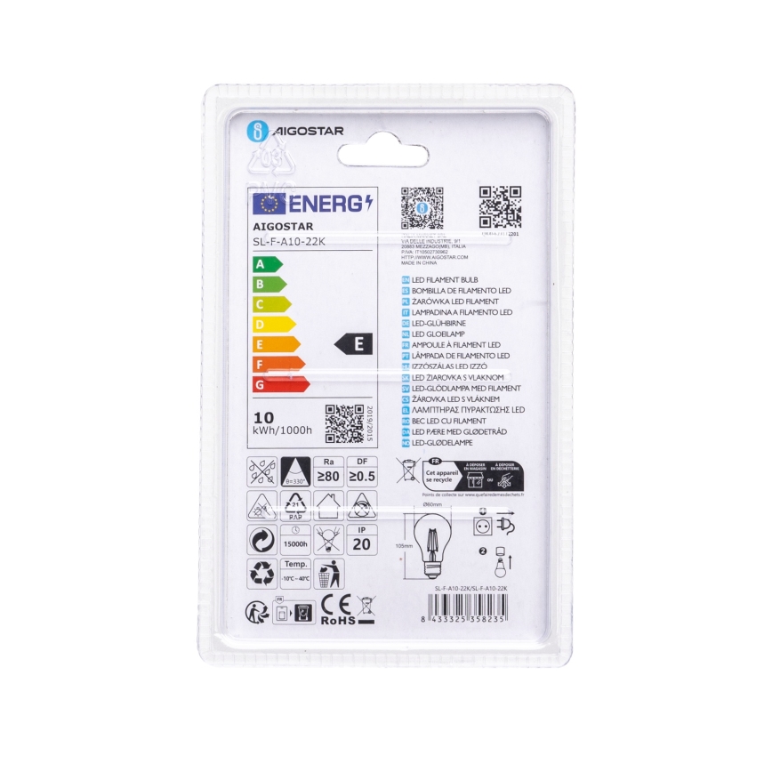 LED-pirn VINTAGE A60 E27/10W/230V 2200K - Aigostar