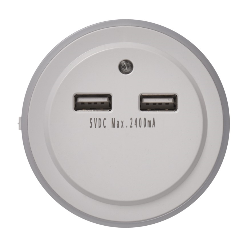 LED Pistik-öövalgusti koos fotoanduriga +2xUSB 3xLED/0,3W/230V