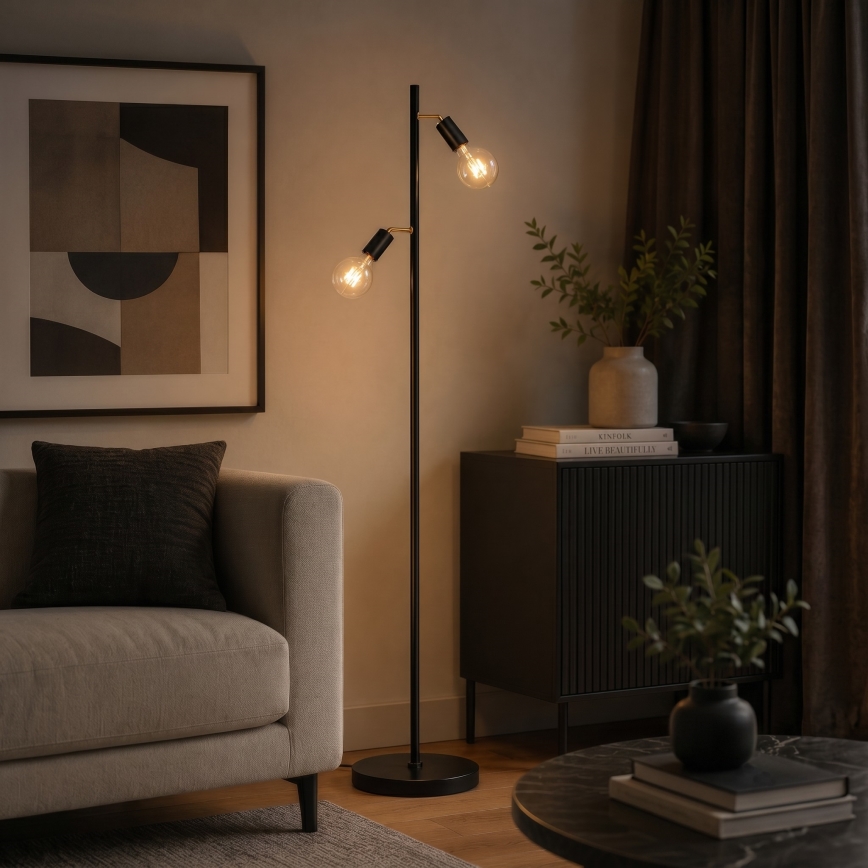 LED põrandalamp 2xE27/7W/230V 2000K must/kuldne