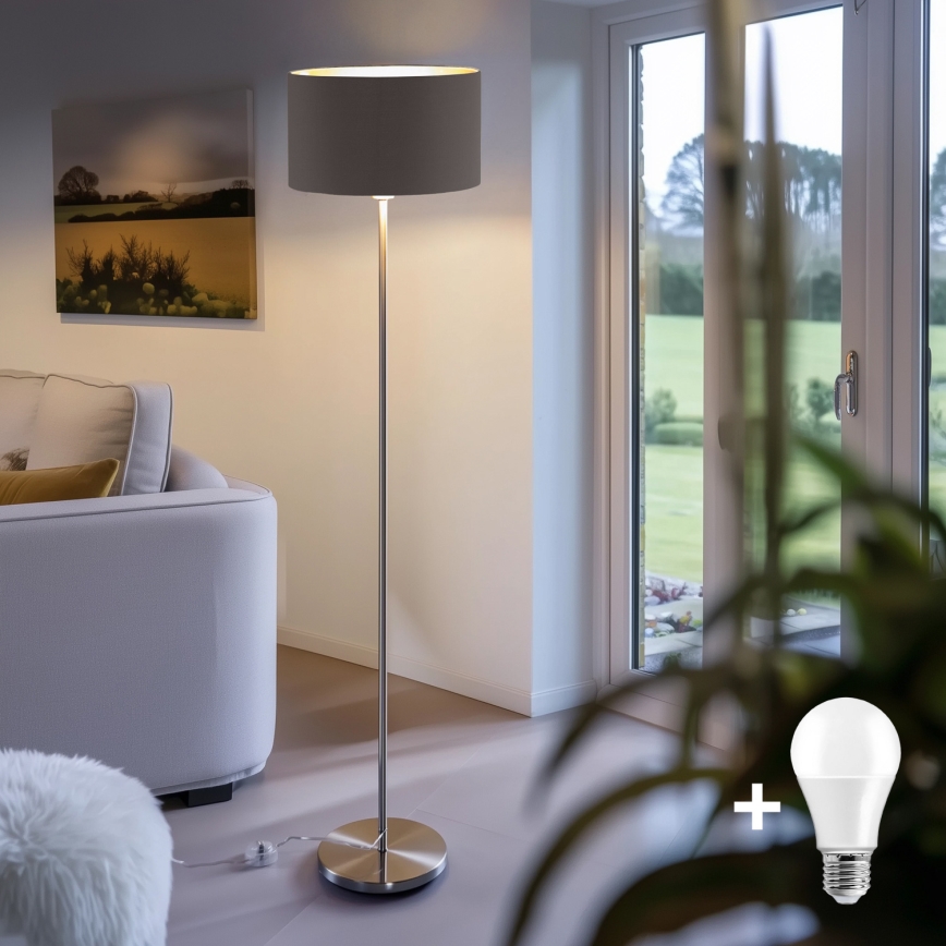 LED põrandalamp TUNJA 1xE27/20W/230V läbimõõt 38 cm matitud kroom/pruun