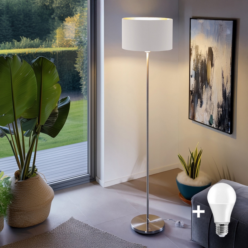 LED põrandalamp TUNJA 1xE27/20W/230V, läbimõõt 38 cm, mattkroom/valge