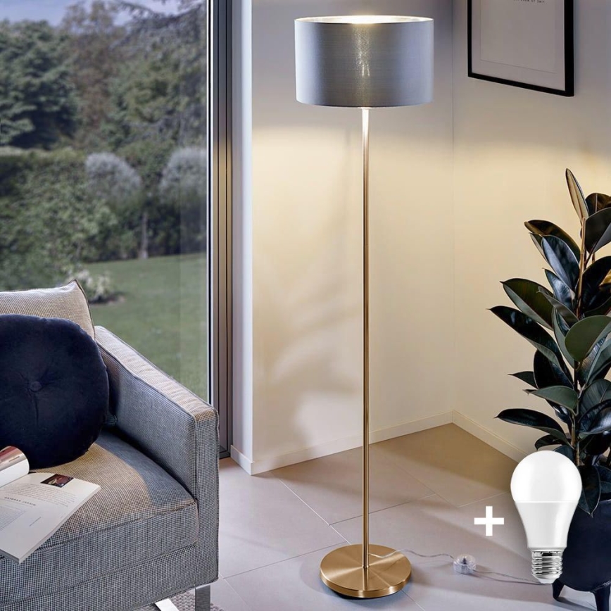 LED põrandalamp TUNJA 1xE27/20W/230V, Ø 38 cm, kuldne/hall