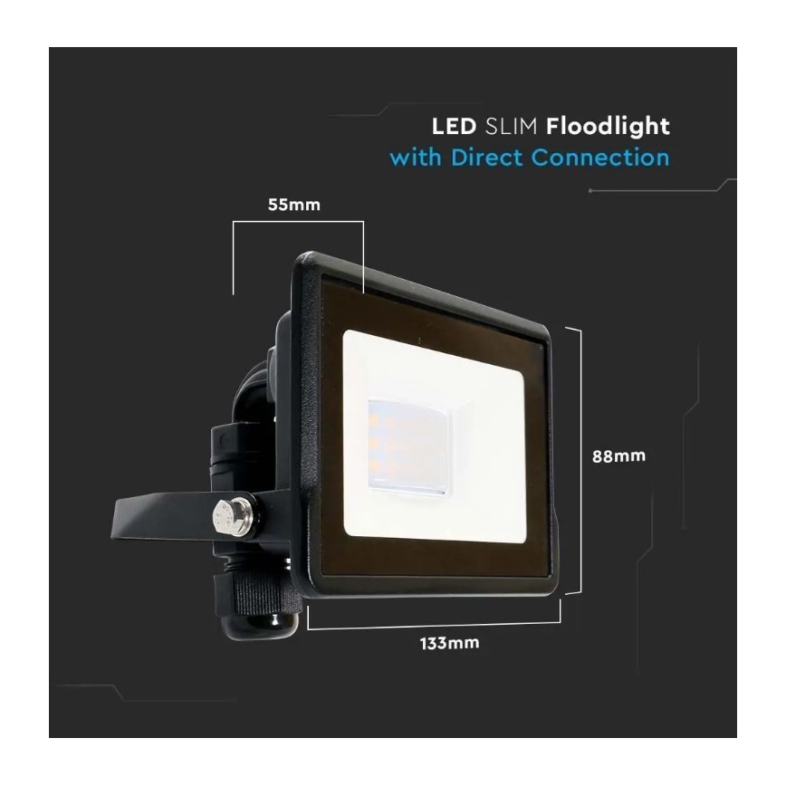 LED Prožektor otseühendusega SAMSUNG CHIP LED/10W/230V IP65 6500K must