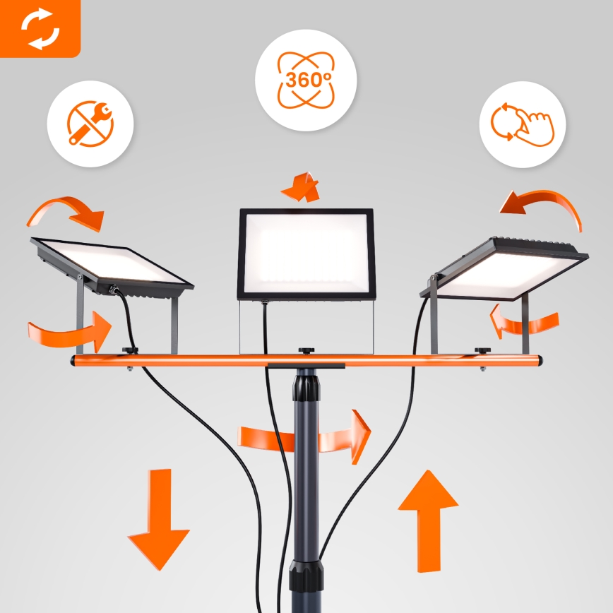 LED-prožektor statiiviga 3xLED/50W/230V 4500K IP65 must/oranž