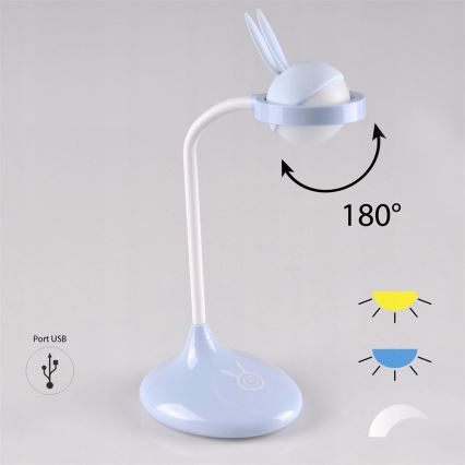 LED Puutetundlik laualamp lastele RABBIT LED/0,4W/5V 3000/6500K sinine + USB