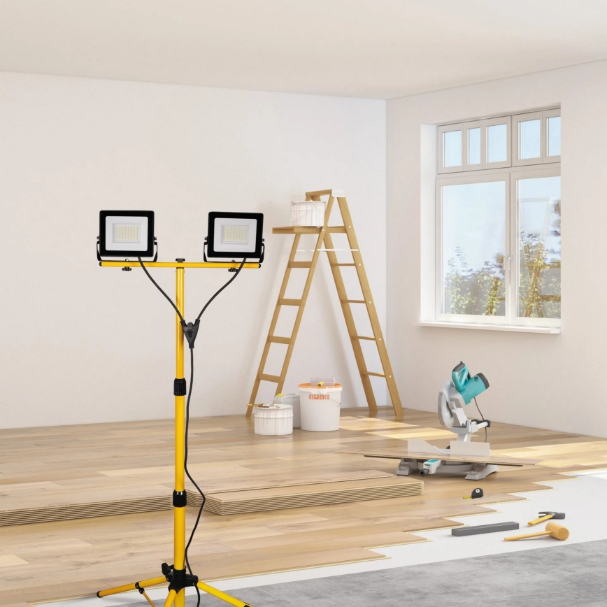 LED reflektor koos statiiviga 2xLED/30W/230V 6500K IP65 kollane
