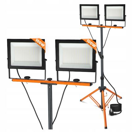 LED-reflektor statiiviga 2xLED/100W/230V 4500K IP65 must/oranž