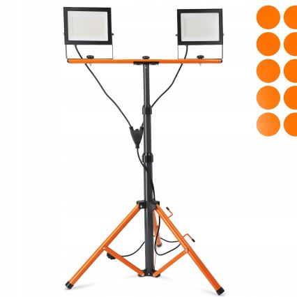 LED-reflektor statiiviga 2xLED/100W/230V 4500K IP65 must/oranž