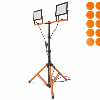 LED-reflektor statiiviga 2xLED/100W/230V 4500K IP65 must/oranž