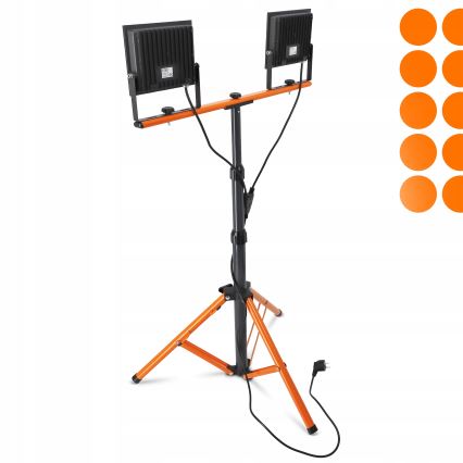 LED-reflektor statiiviga 2xLED/100W/230V 4500K IP65 must/oranž