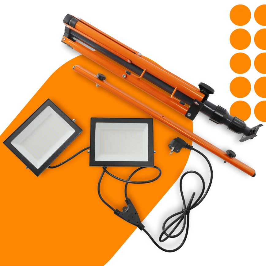 LED-reflektor statiiviga 2xLED/100W/230V 4500K IP65 must/oranž