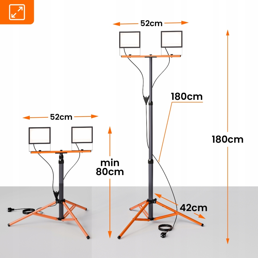 LED-reflektor statiiviga 2xLED/100W/230V 4500K IP65 must/oranž