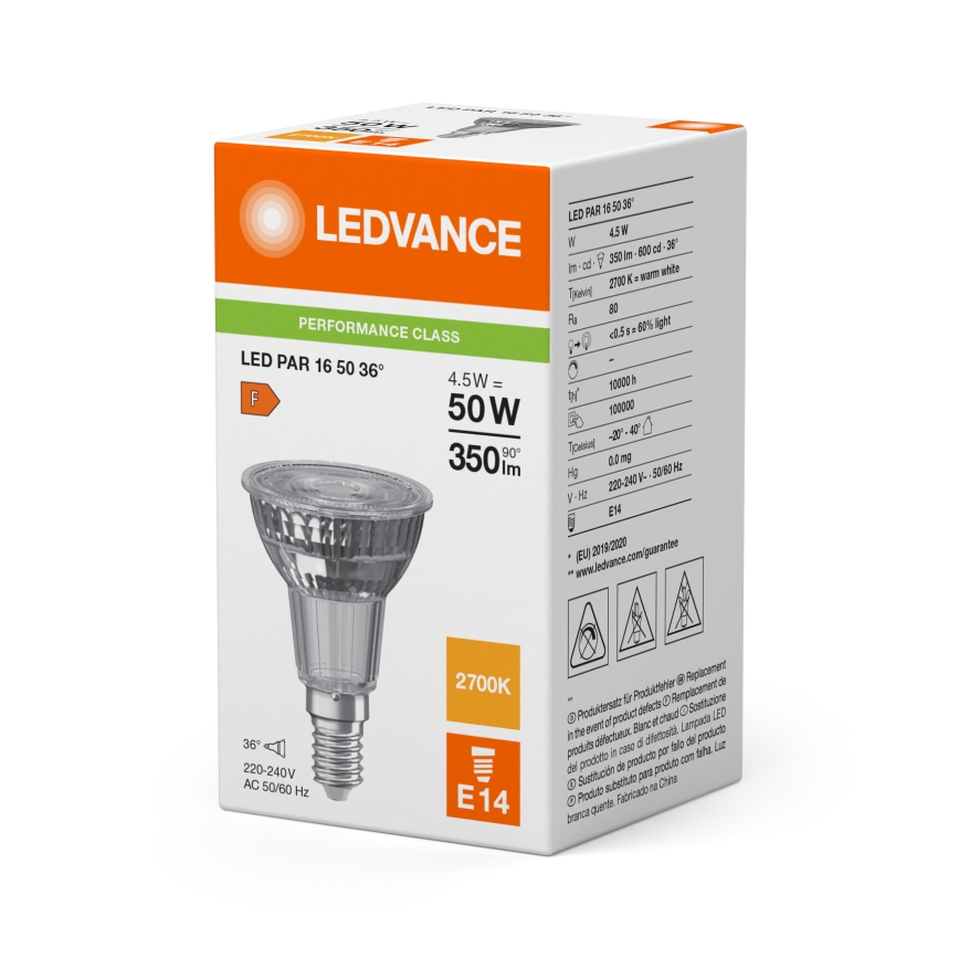 LED-reflektoripirn PAR16 E14/4,5W/230V 2700K 36° - Ledvance
