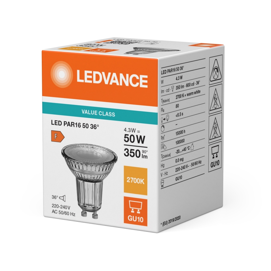 LED-reflektorlamp PAR16 GU10/4,3W/230V 2700K 36° - Ledvance