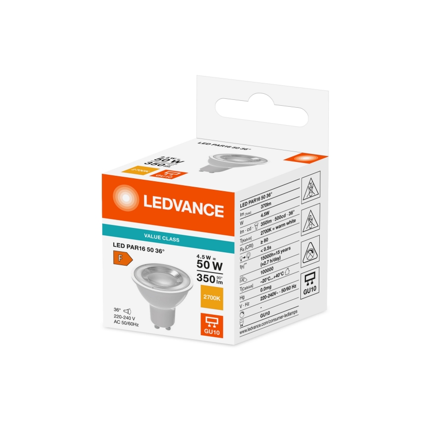 LED-reflektorpirn PAR16 GU10/4,5W/230V 2700K 36° - Ledvance