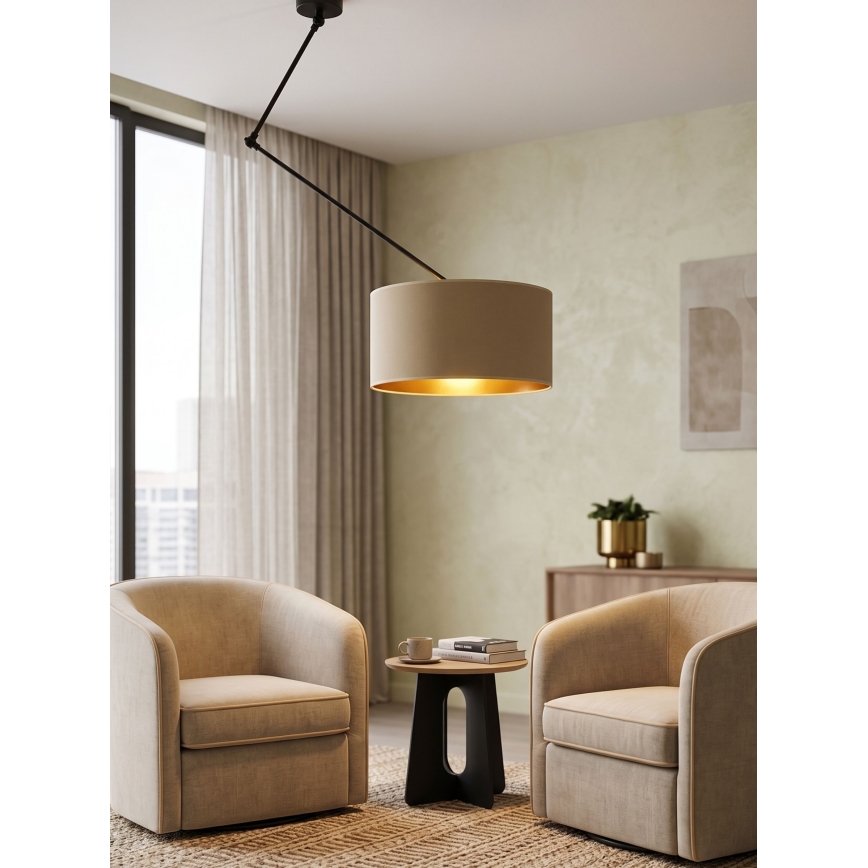 LED reguleeritav lühter varrega GORTA 1xE27/60W/230V beež/kuldne