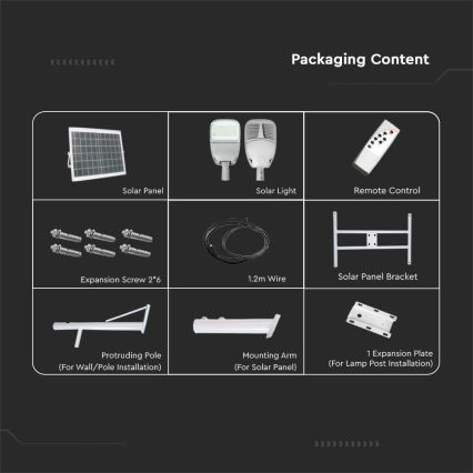 LED reguleeritav päikese tänavavalgusti SAMSUNG CHIP LED/50W/6,4V 6000K IP65 30000 mAh + kaugjuhtimispult