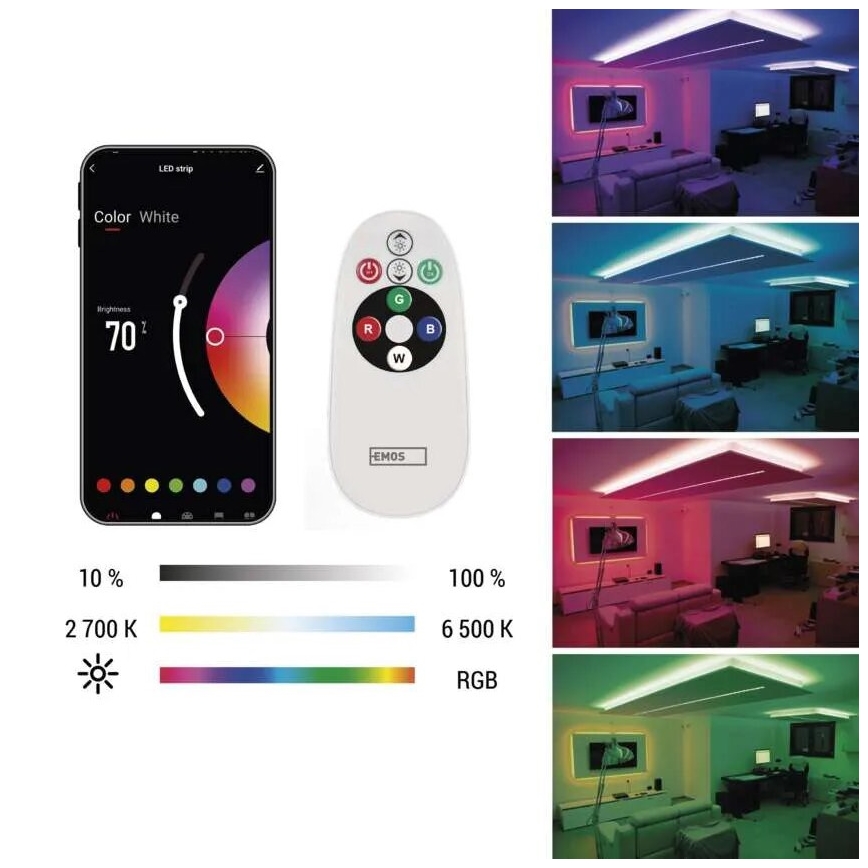 LED RGB+CCT Hämardatav valgusriba GOSMART LED/21W/230V 5 m 2700-6500K IP44 Wi-Fi + kaugjuhtimispult