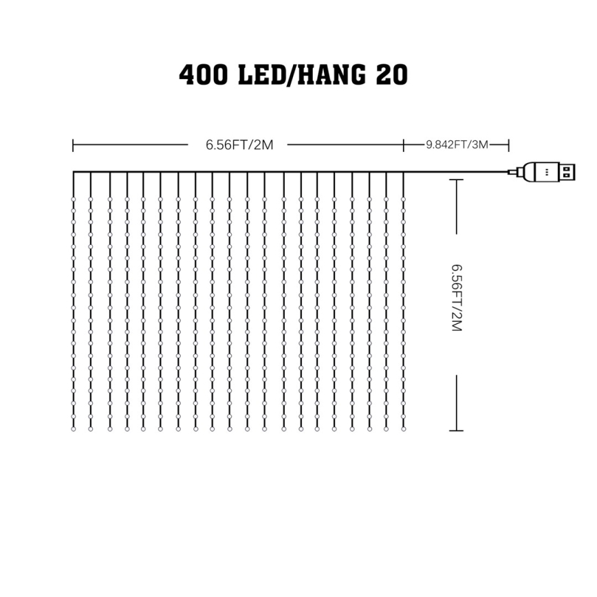 LED RGB hämardatav jõulukardin WIZARD 400xLED/USB 2x2m + kaugjuhtimispult