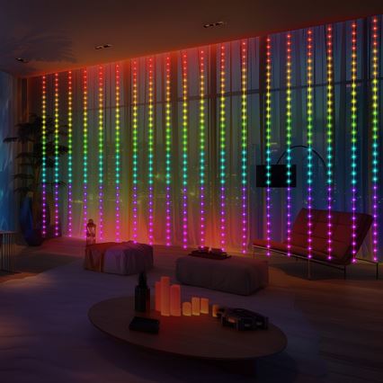 LED RGB hämardatav jõulukaunistuste valguskardin WIZARD 300xLED/USB 3x3m + kaugjuhtimispult