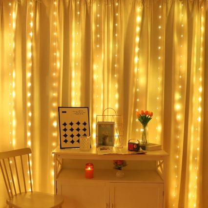 LED RGB Hämardatav Jõuluteemaline valguskardin WIZARD 300xLED/USB 3x3m + kaugjuhtimispult