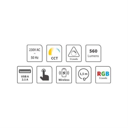 LED RGB Hämardatav laetav puutetundlik laualamp juhtmevaba laadijaga LED/7,5W/5V 2700-5300K valge