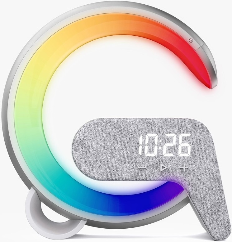 LED RGB Hämardatav laualamp koos äratuskell ja Qi laadimisega 30W/230V hõbedane