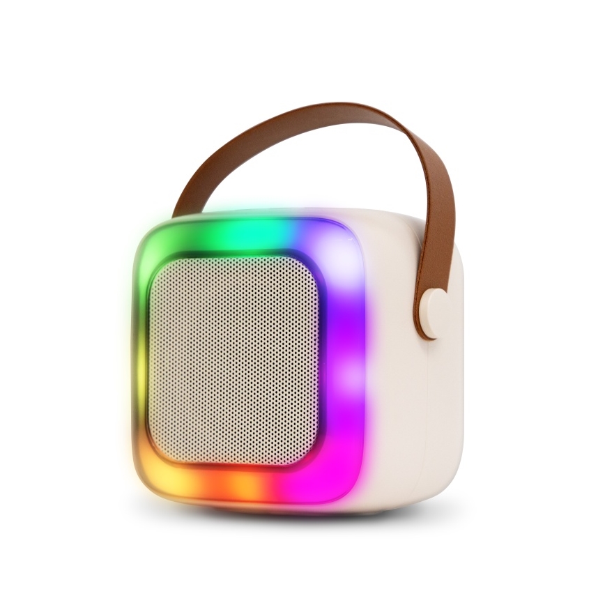 CONNECT IT CSP-1010-BG - LED RGB-kõlar koos 2 traadita mikrofoniga (2Mic), 5W/1200 mAh + 2x 400 mAh, kreemjas/kuldne