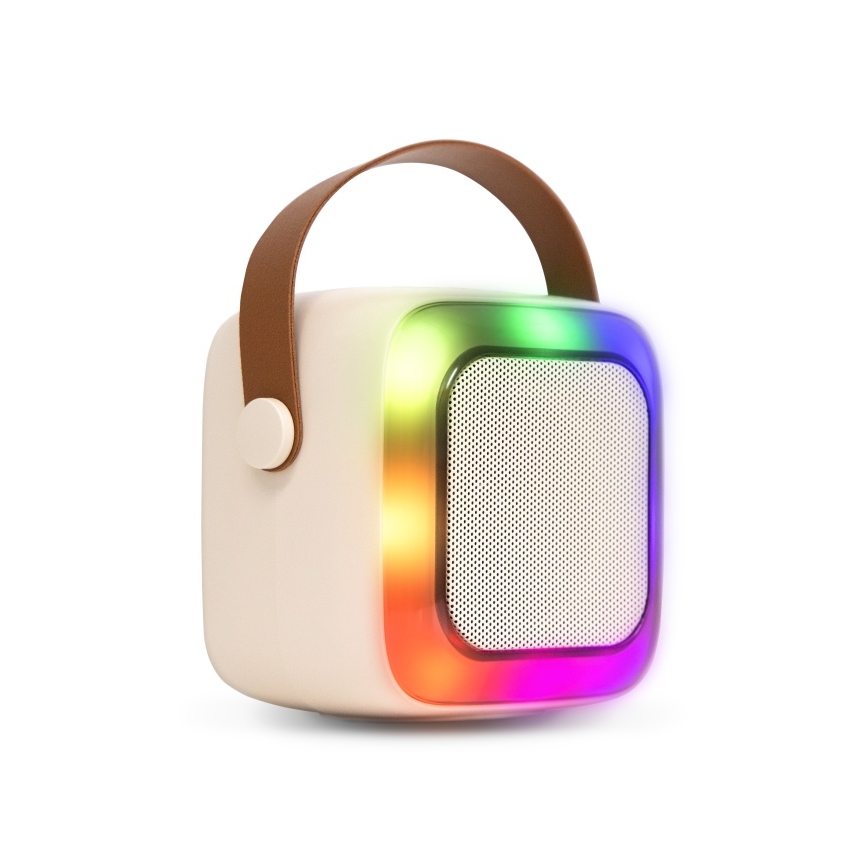 CONNECT IT CSP-1010-BG - LED RGB-kõlar koos 2 traadita mikrofoniga (2Mic), 5W/1200 mAh + 2x 400 mAh, kreemjas/kuldne