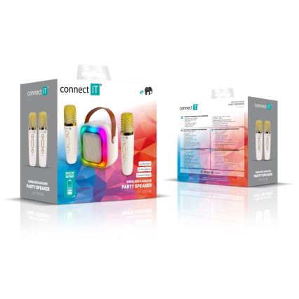 CONNECT IT CSP-1010-BG - LED RGB-kõlar koos 2 traadita mikrofoniga (2Mic), 5W/1200 mAh + 2x 400 mAh, kreemjas/kuldne