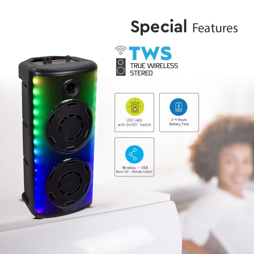 LED RGB Laetav kõlar mikrofoniga 600W/2400 mAh + kaugjuhtimispult