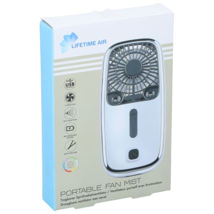 LED RGB laetav taskuventilaator uduefektiga 3,7 V 1200 mAh