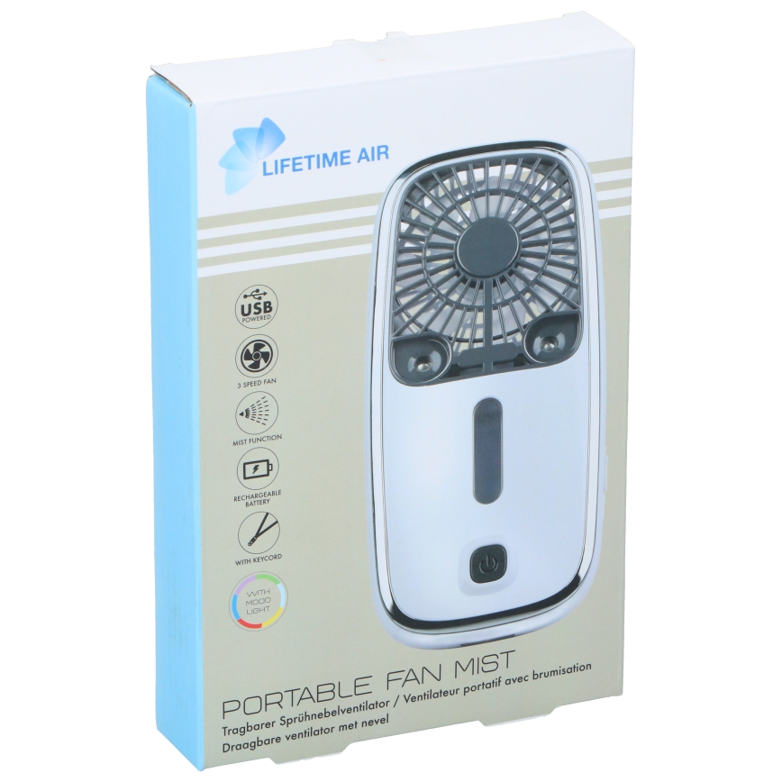 LED RGB laetav taskuventilaator uduefektiga 3,7 V 1200 mAh